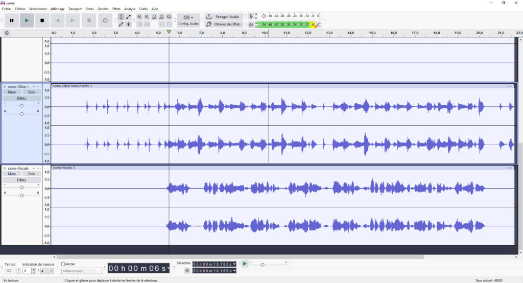 Capture d'écran logiciel Audacity